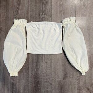 By Anthropologie Viscose Smocked Blouse White Ivory Balloon Sleeve S XXS